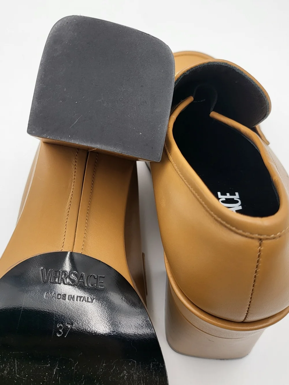 Versace Medusa Biggie Platform Loafers Brown Leather Eu37 Auth w/COA.